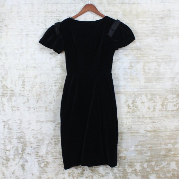 Vintage Other - Vintage 50s Girl's Dress Black Velvet Bows Flutter Sleeves VTG MCM 7 6